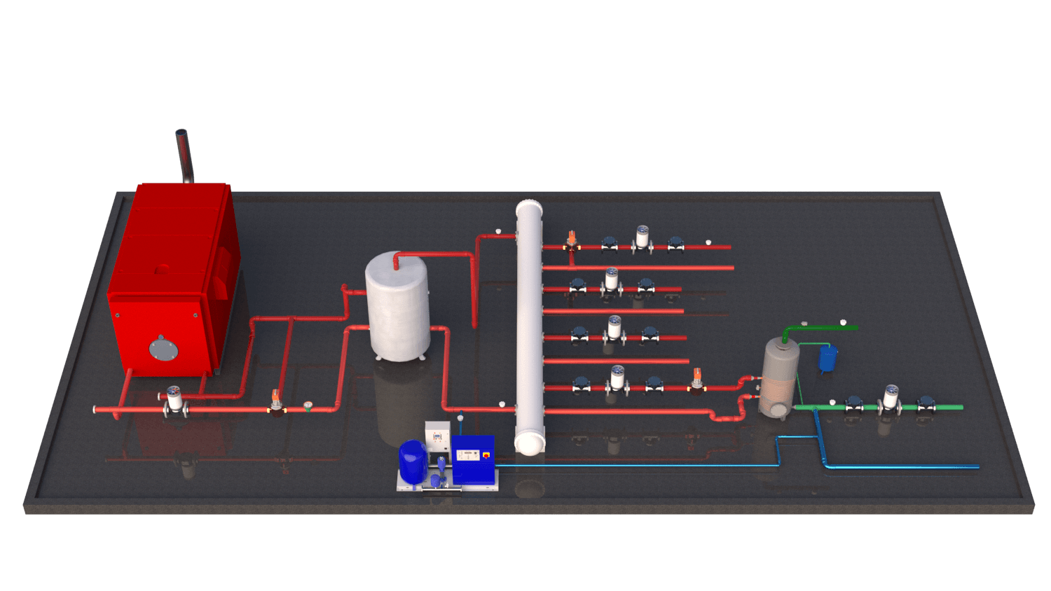 BMS boiler plant schematic graphic with live points