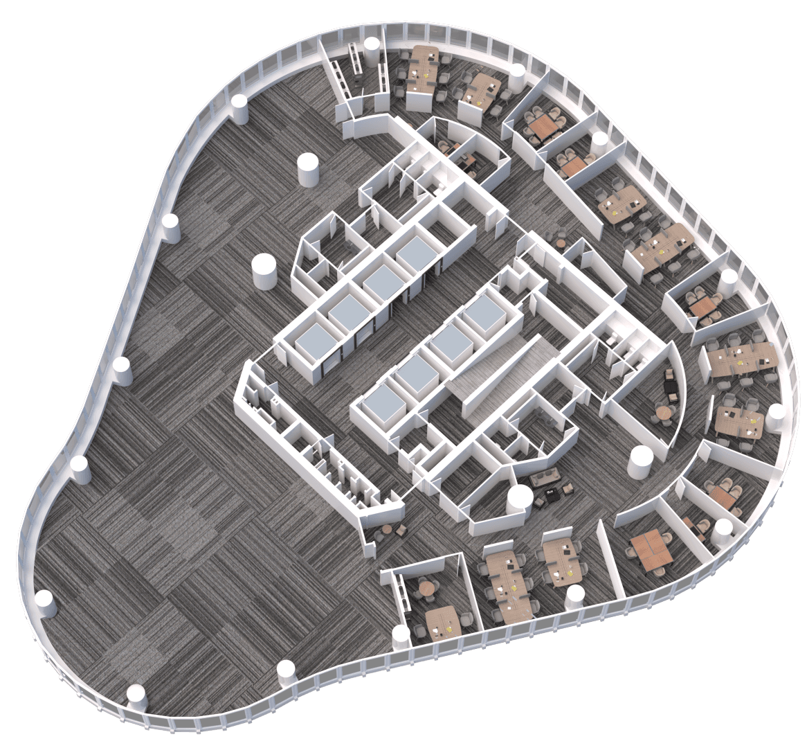 BMS floor plan graphic of 12th floor HVAC zones rendered by the Tyrrell graphics studio