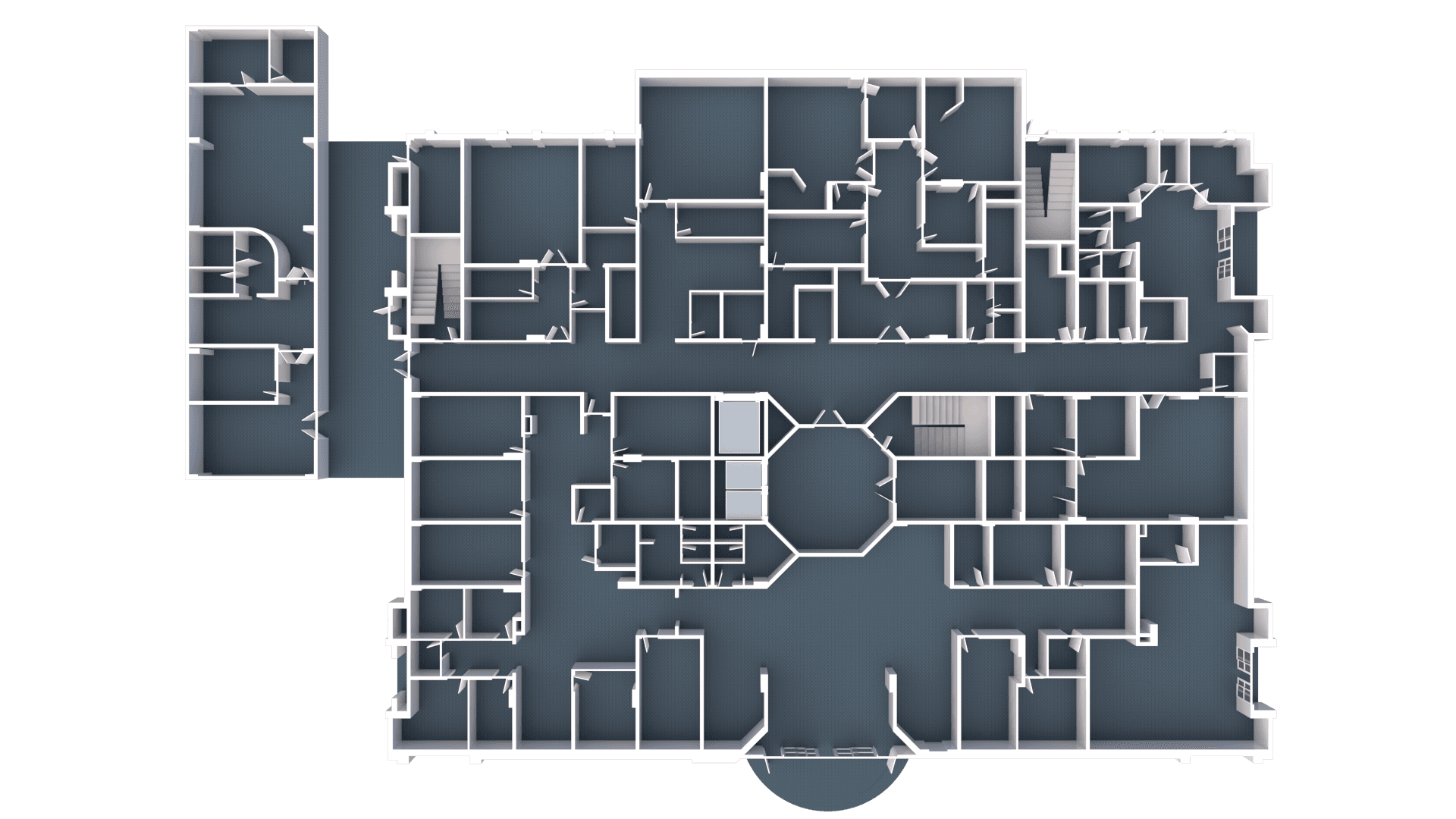 BMS ground-floor plan graphic with room sensors
